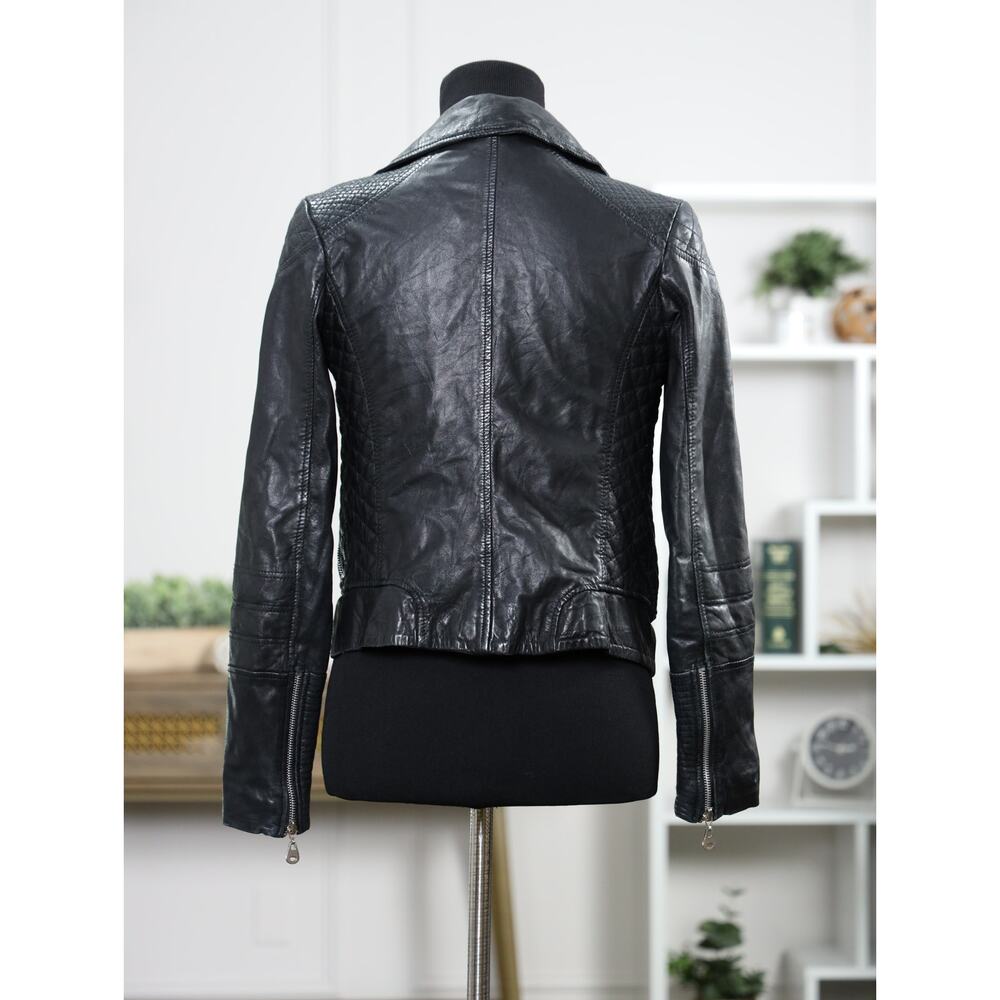 Moto Luxe Biker DOMA 100% Leather Quilted Woven Black Jacket Edgy Chic S - Picture 5 of 16